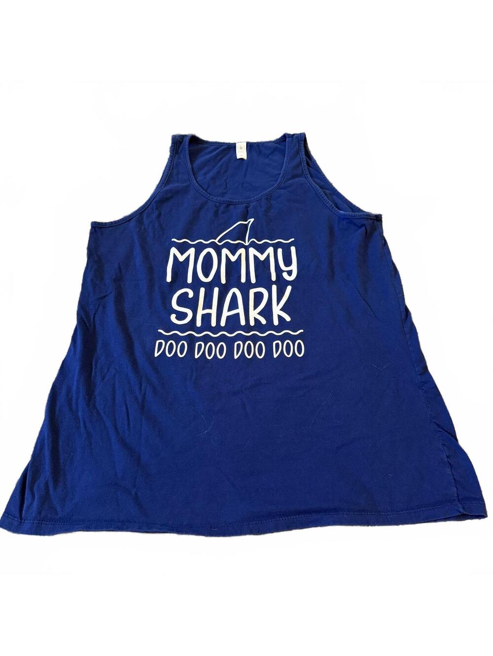 Mommy Shark Graphic Tank Top Blue Funny Mom Shirt Womens 2XL Summer